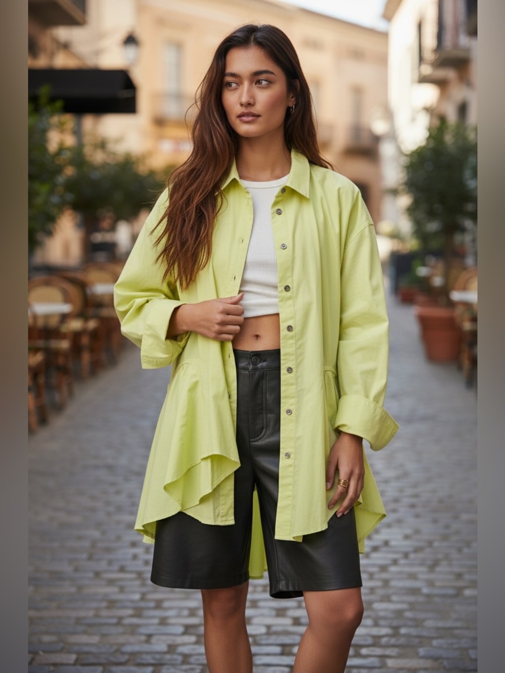 Free People Cotton Yellow Freya Poplin Slouchy Oversized Button Up Tunic